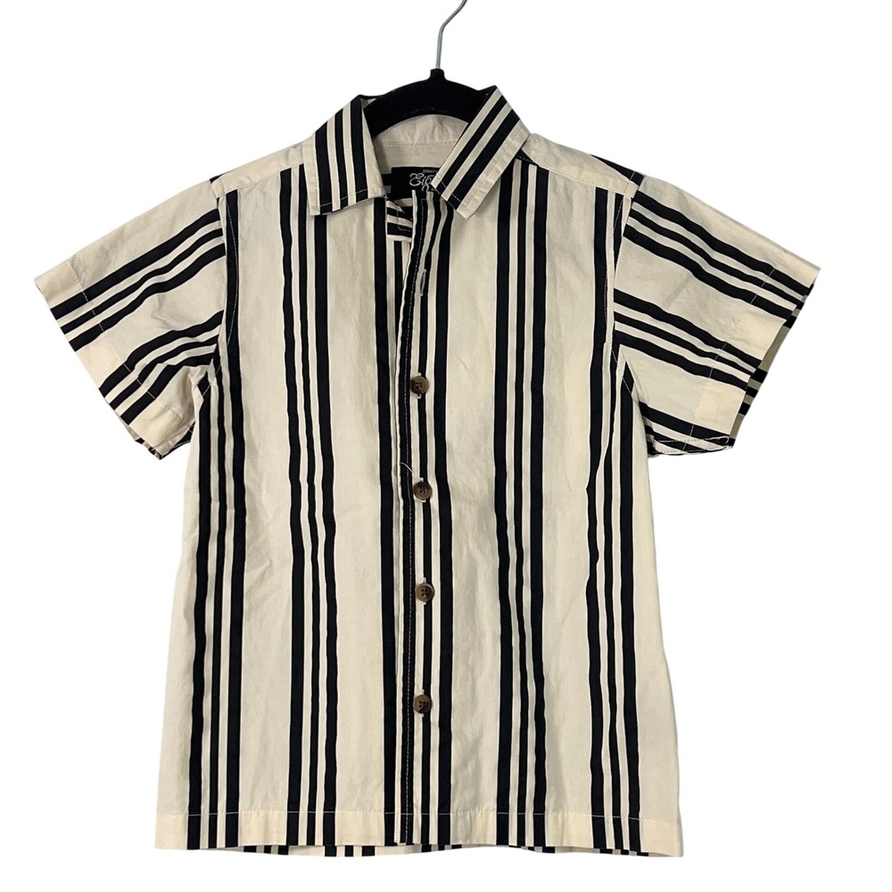 Eighty Eight Kids Black Cream Striped‎ Button Up Short Sleeve Dress Shirt Boy 5